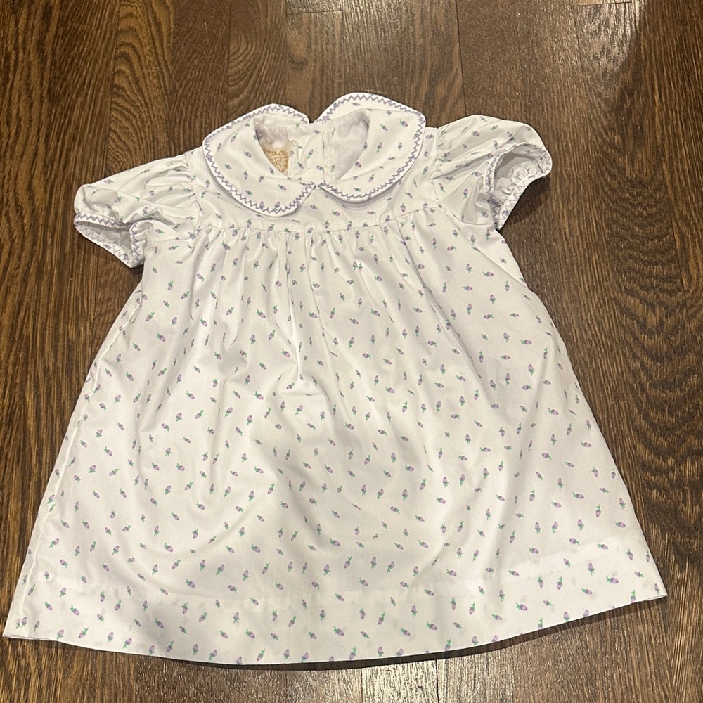 The Beaufort Bonnet Company White Dress with Lavender Floral Print